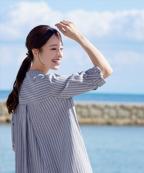 【新色追加】 バンドカラーシャツチュニックブラウス