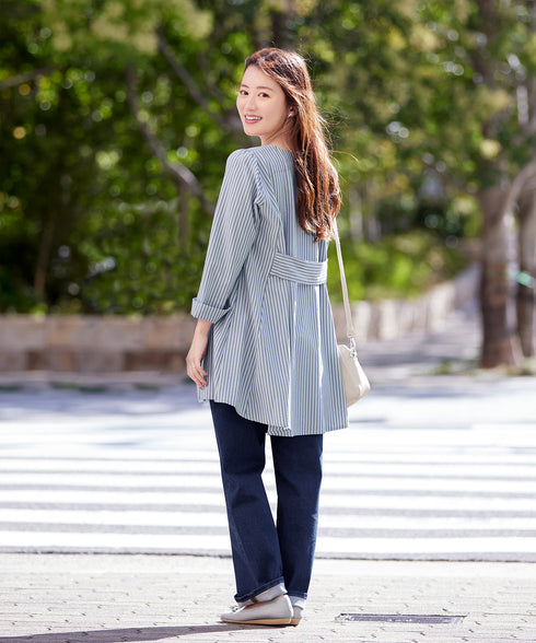 【おのののかさん着用/半袖&7分袖選べる袖丈】バックフレアチュニック
