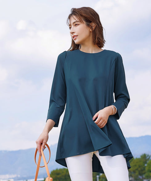 【小倉優子さん着用・選べる袖TYPE】バックフレアチュニックブラウス