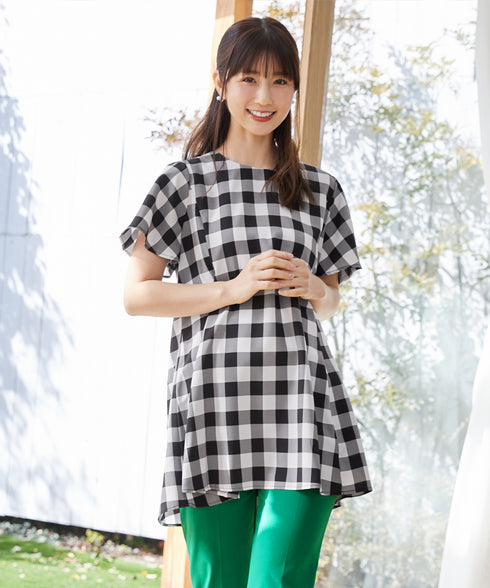【小倉優子さん着用・選べる袖TYPE】バックフレアチュニックブラウス