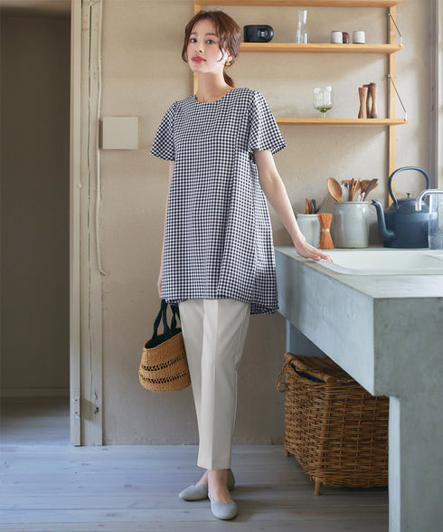 【おのののかさん着用/半袖&7分袖選べる袖丈】バックフレアチュニック