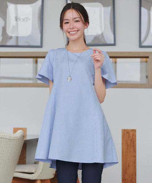 【おのののかさん着用/半袖&7分袖選べる袖丈】バックフレアチュニック