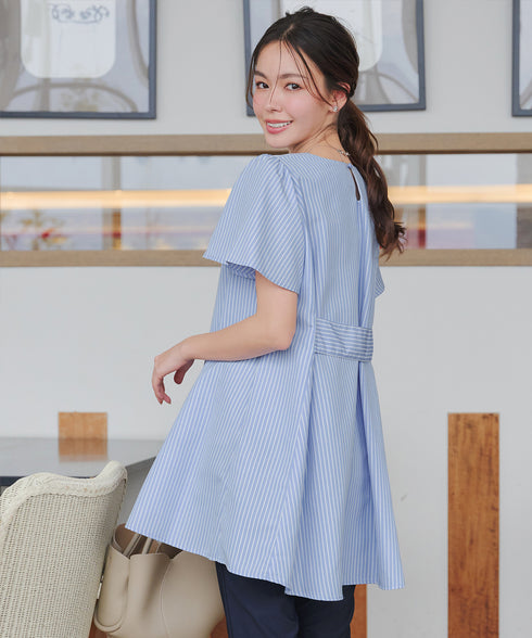 【小倉優子さん着用・選べる袖TYPE】バックフレアチュニックブラウス