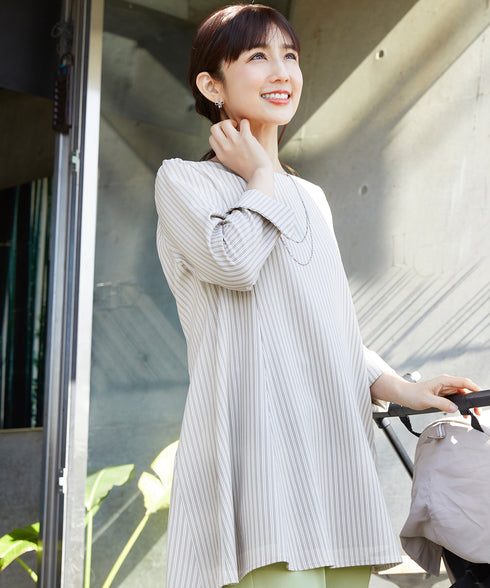 【小倉優子さん着用・選べる袖TYPE】バックフレアチュニックブラウス