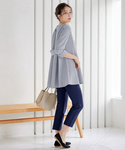 【おのののかさん着用/半袖&7分袖選べる袖丈】バックフレアチュニック