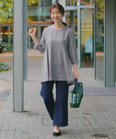 【おのののかさん着用/半袖&7分袖選べる袖丈】バックフレアチュニック