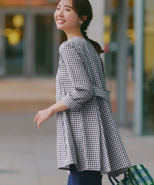 【おのののかさん着用/半袖&7分袖選べる袖丈】バックフレアチュニック