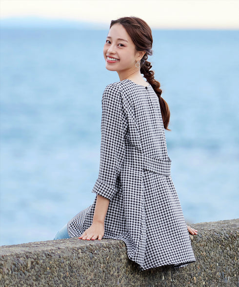 【おのののかさん着用/半袖&7分袖選べる袖丈】バックフレアチュニック