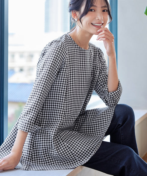 【おのののかさん着用/半袖&7分袖選べる袖丈】バックフレアチュニック