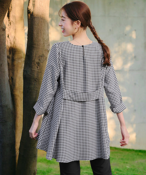 【おのののかさん着用/半袖&7分袖選べる袖丈】バックフレアチュニック