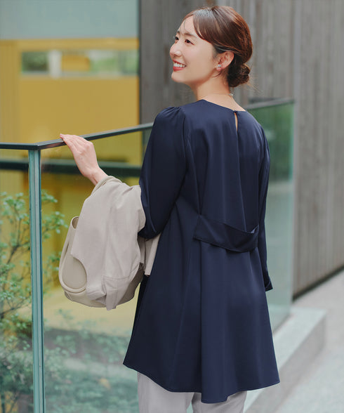 【おのののかさん着用/半袖&7分袖選べる袖丈】バックフレアチュニック