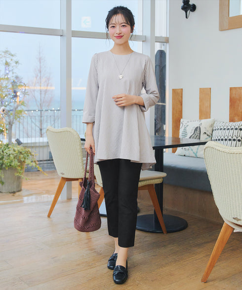 【おのののかさん着用/半袖&7分袖選べる袖丈】バックフレアチュニック