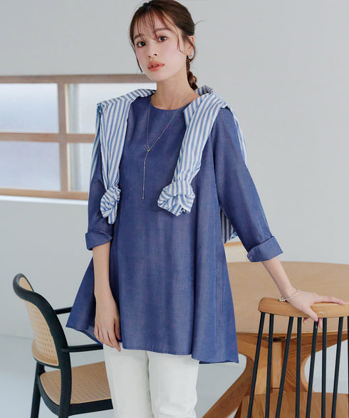 【おのののかさん着用/半袖&7分袖選べる袖丈】バックフレアチュニック