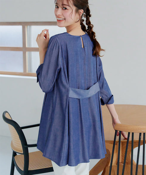 【おのののかさん着用/半袖&7分袖選べる袖丈】バックフレアチュニック