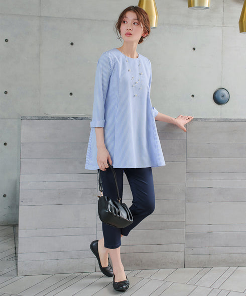 【おのののかさん着用/半袖&7分袖選べる袖丈】バックフレアチュニック