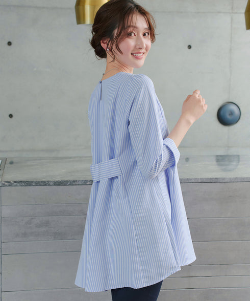 【おのののかさん着用/半袖&7分袖選べる袖丈】バックフレアチュニック