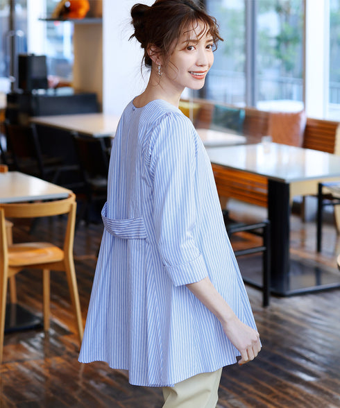 【おのののかさん着用/半袖&7分袖選べる袖丈】バックフレアチュニック