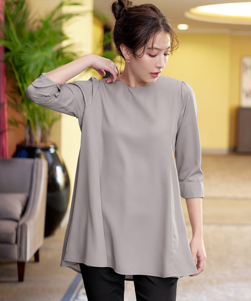 【おのののかさん着用/半袖&7分袖選べる袖丈】バックフレアチュニック