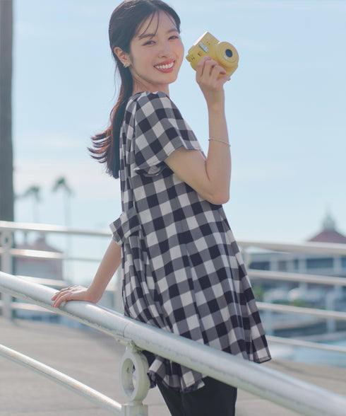 【おのののかさん着用/半袖&7分袖選べる袖丈】バックフレアチュニック