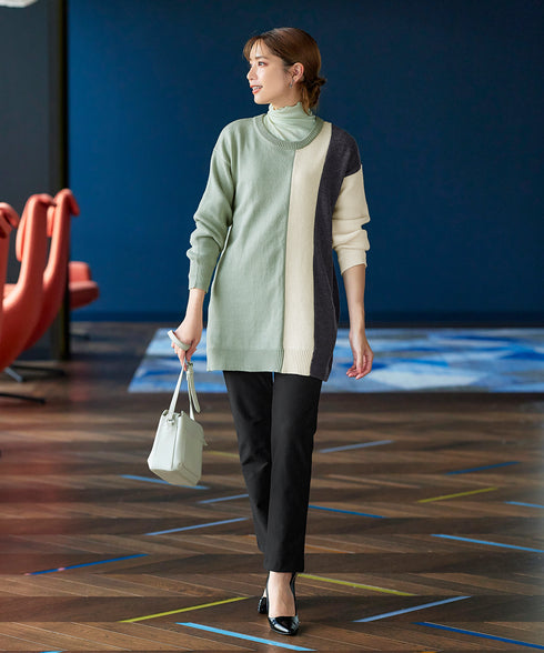 【アウトレット】デザイン配色ニットチュニック