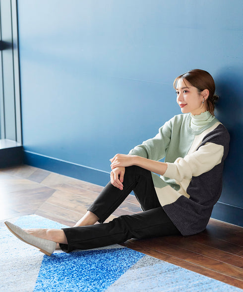 【アウトレット】デザイン配色ニットチュニック