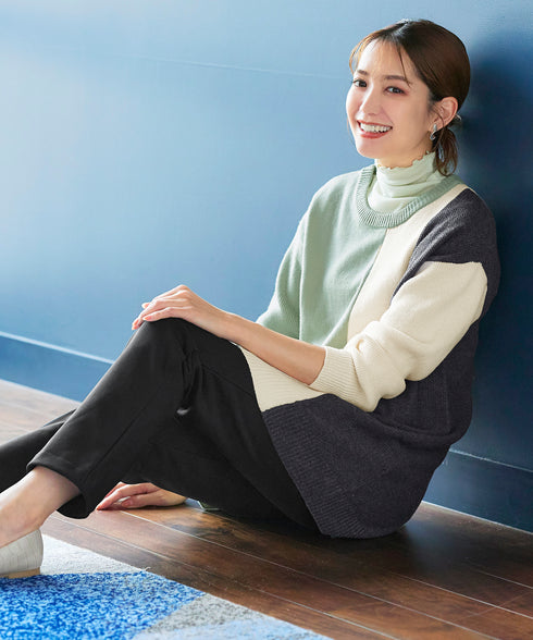 【アウトレット】デザイン配色ニットチュニック