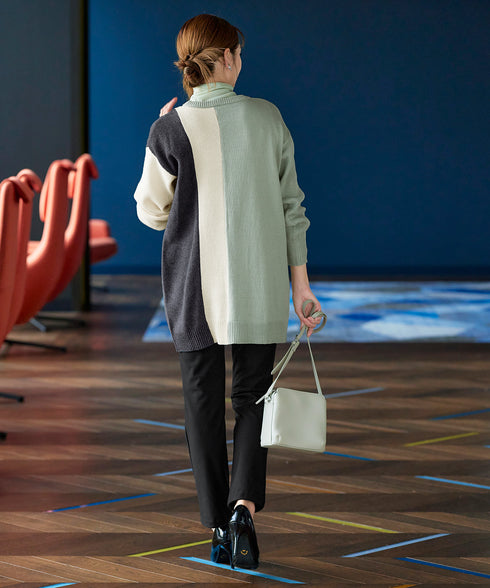 【アウトレット】デザイン配色ニットチュニック