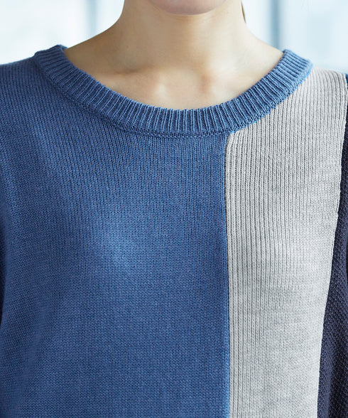 【アウトレット】デザイン配色ニットチュニック