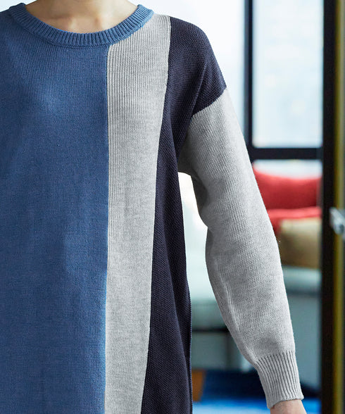 【アウトレット】デザイン配色ニットチュニック
