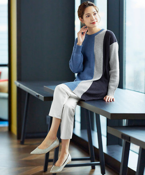 【アウトレット】デザイン配色ニットチュニック