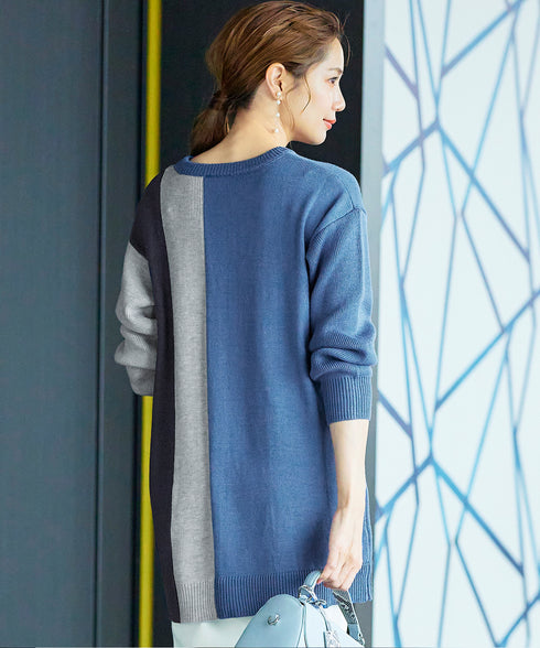 【アウトレット】デザイン配色ニットチュニック