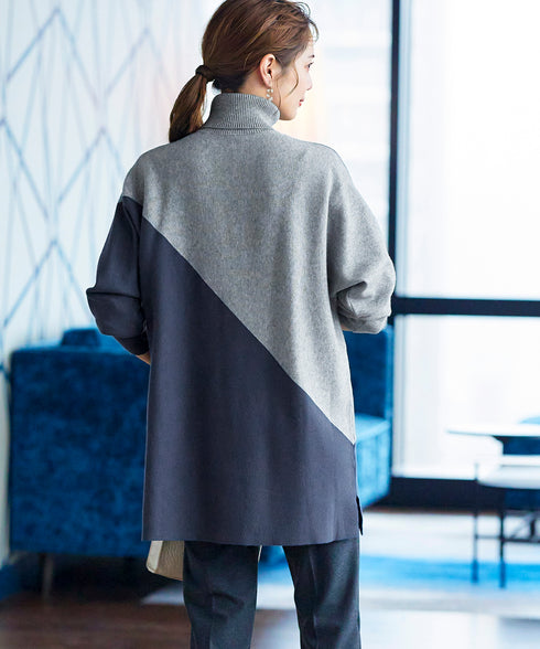 【アウトレット】配色ドルマンニットチュニック