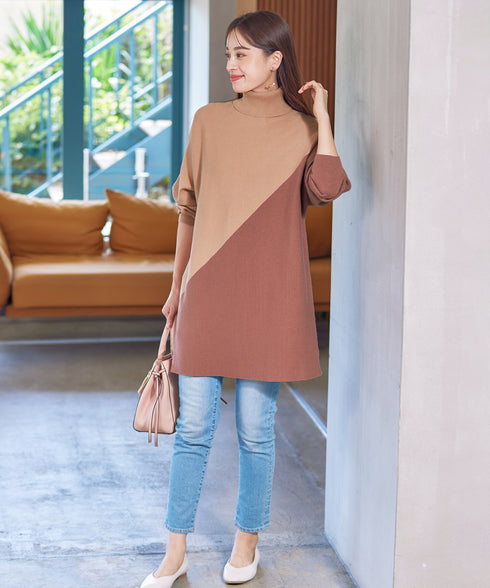 【アウトレット】配色ドルマンニットチュニック