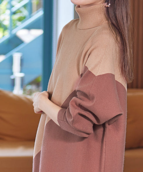 【アウトレット】配色ドルマンニットチュニック