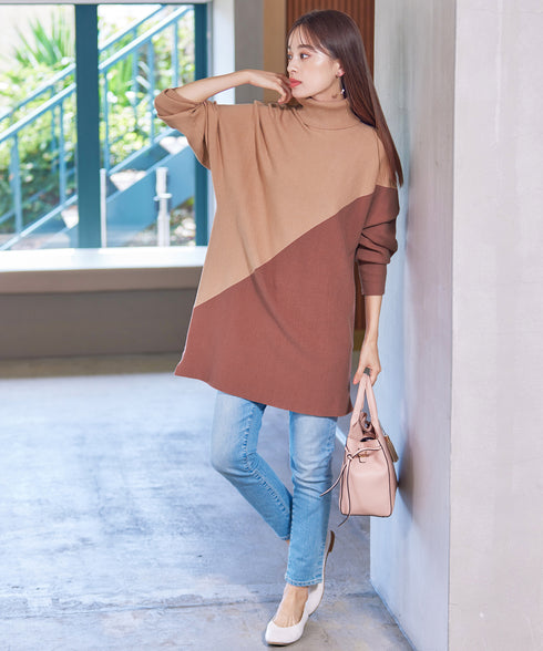 【アウトレット】配色ドルマンニットチュニック