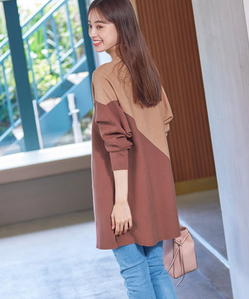 【アウトレット】配色ドルマンニットチュニック