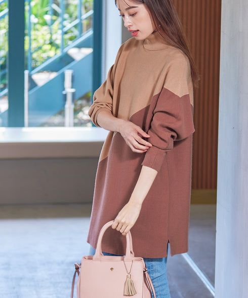 【アウトレット】配色ドルマンニットチュニック