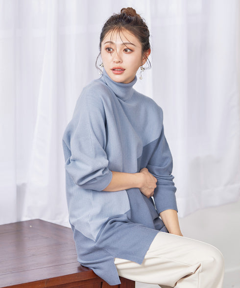 【アウトレット】配色ドルマンニットチュニック