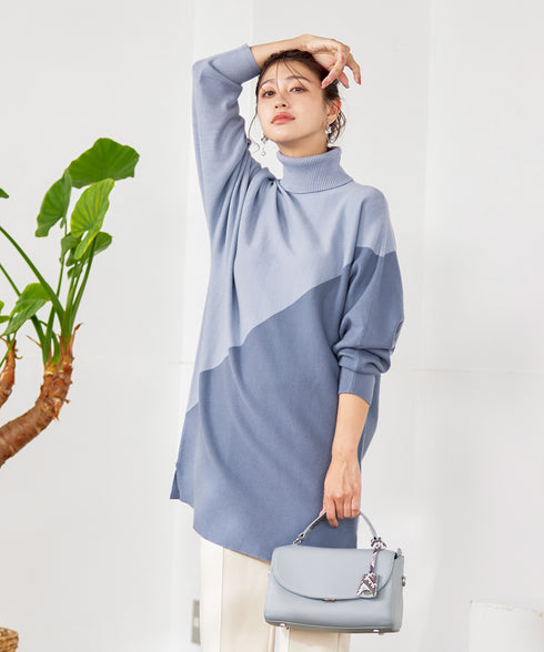 【アウトレット】配色ドルマンニットチュニック