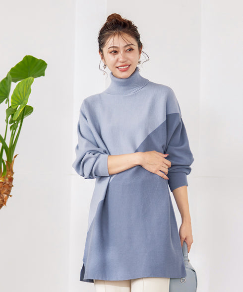 【アウトレット】配色ドルマンニットチュニック