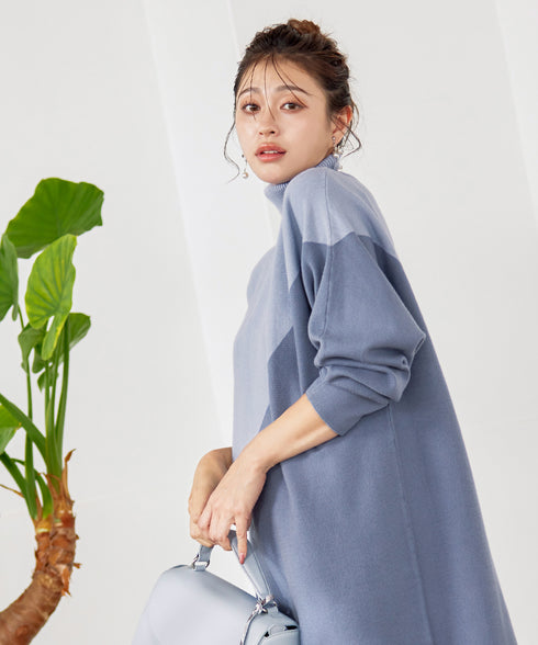 【アウトレット】配色ドルマンニットチュニック