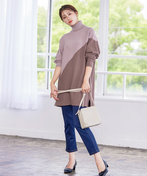 【アウトレット】配色ドルマンニットチュニック
