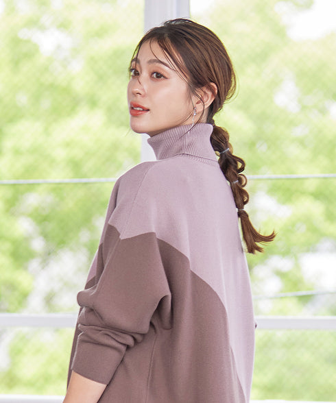 【アウトレット】配色ドルマンニットチュニック