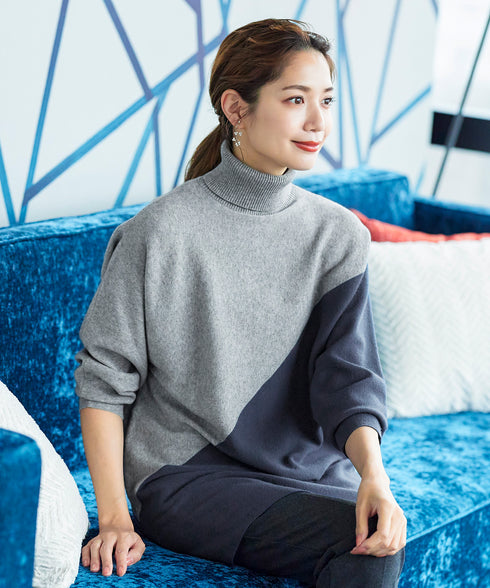 【アウトレット】配色ドルマンニットチュニック