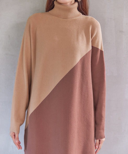【アウトレット】配色ドルマンニットチュニック