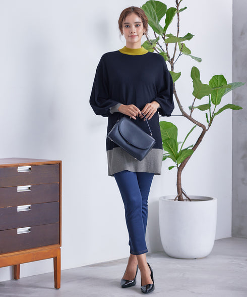 【アウトレット】カラーブロッキングニットチュニック