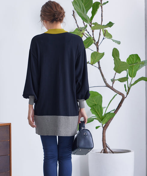 【アウトレット】カラーブロッキングニットチュニック