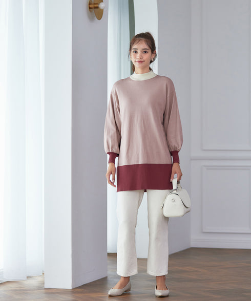 【アウトレット】カラーブロッキングニットチュニック