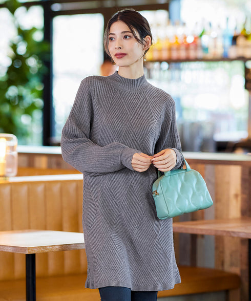 【アウトレット】リボン衿配色ニットワンピース