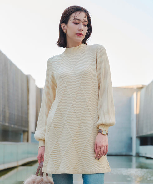 【アウトレット】リボン衿配色ニットワンピース